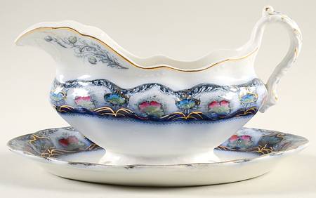 Balmoral Blue Multicolor Gravy Boat with Attached Underplate