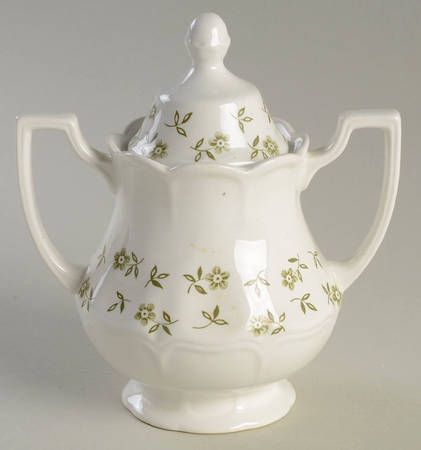 Blossom Time Green Sugar Bowl & Lid by J & G Meakin
