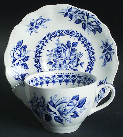 Chelsea Roses (Blue On White) Flat Cup