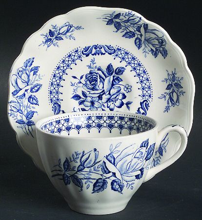 Chelsea Roses (Blue On White) Flat Cup & Saucer Set