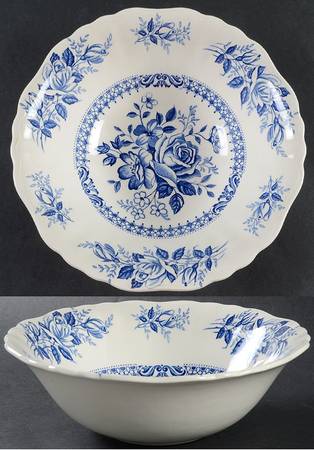 Chelsea Roses (Blue On White) 8" Round Vegetable Bowl