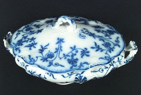 Colonial Flow Blue (No Gold Accent) Oval Covered Vegetable