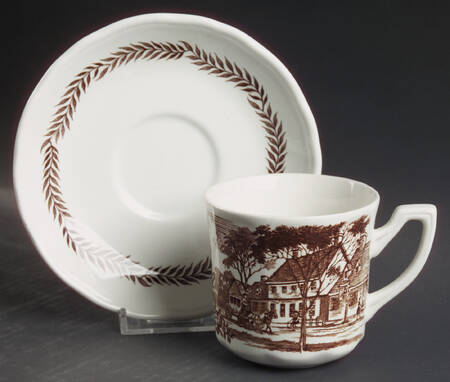 Colonial Brown Flat Cup & Saucer Set