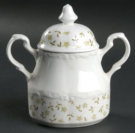 Forget Me Not Green Sugar Bowl & Lid