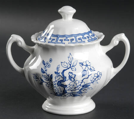Indian Tree (Swirl Edge, Blue Design) Sugar Bowl & Lid