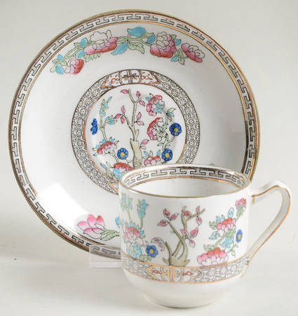 Indian Tree (Smooth Edge, Multi) Flat Demitasse Cup & Saucer Set