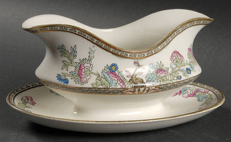 Indian Tree (Smooth Edge, Multi) Gravy Boat with Attached Underplate