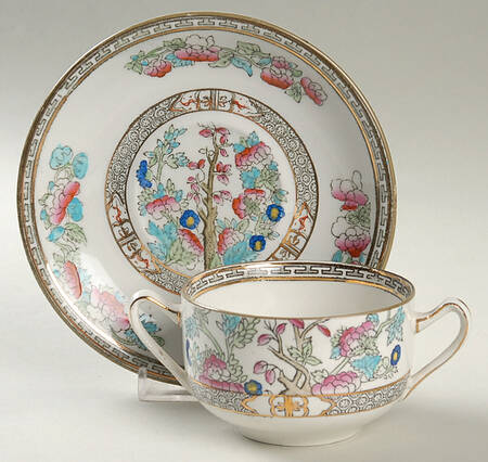 Indian Tree (Smooth Edge, Multi) Flat Bouillon Cup & Saucer