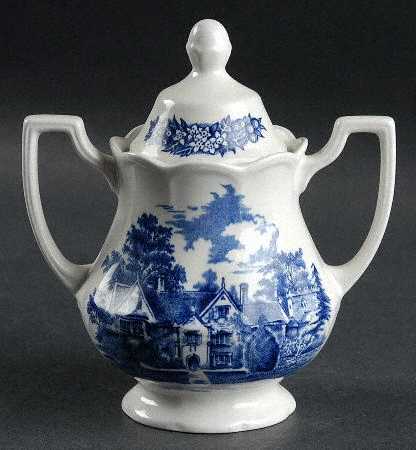 Merrie England Blue Sugar Bowl & Lid