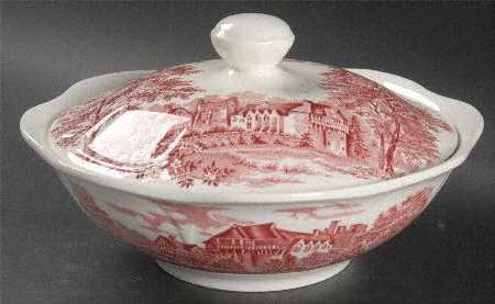 Merrie England Red and Pink Round Covered Vegetable