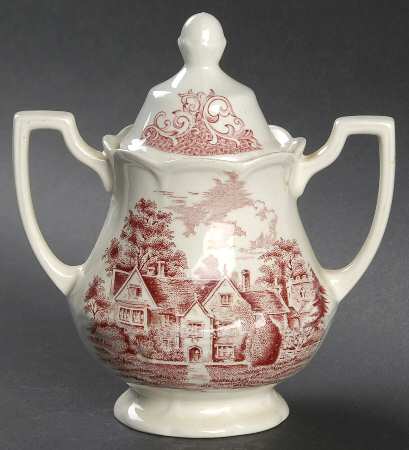 Merrie England Red and Pink Sugar Bowl & Lid