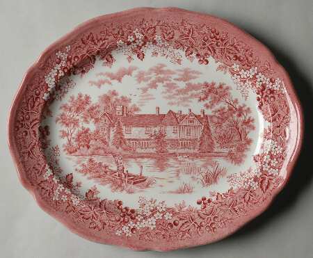 Merrie England Red and Pink 12" Oval Serving Platter