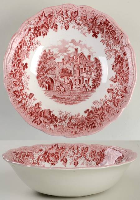 Merrie England Red and Pink 8" Round Vegetable Bowl