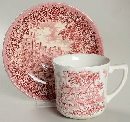 Merrie England Red and Pink Flat Cup & Saucer Set