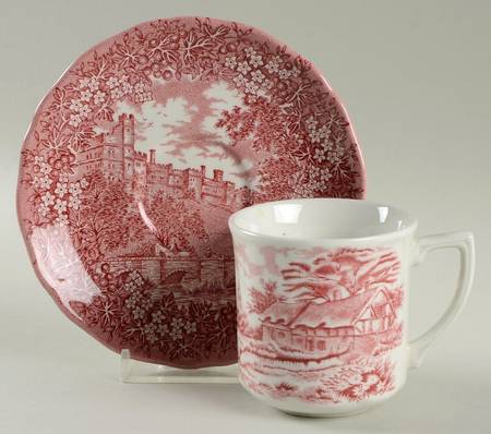 Merrie England Red and Pink Flat Demitasse Cup & Saucer Set