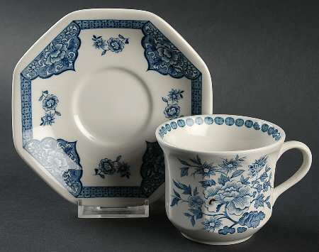Old Pekin Blue Flat Cup & Saucer Set