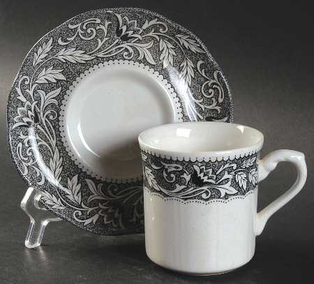 Renaissance Black White Flat Cup & Saucer Set