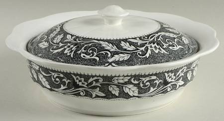 Renaissance Black White Round Covered Vegetable