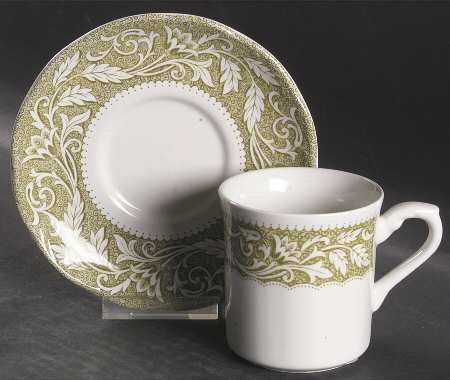 Renaissance Green Flat Cup & Saucer Set