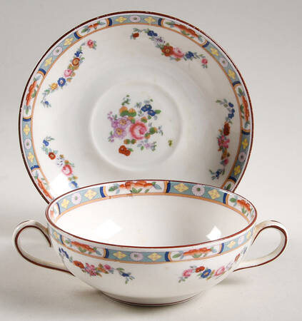 Richmond (White Background) Flat Cream Soup Bowl & Saucer Set
