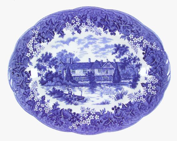 Romantic England Blue (Round Backstamp) 12" Oval Serving Platter