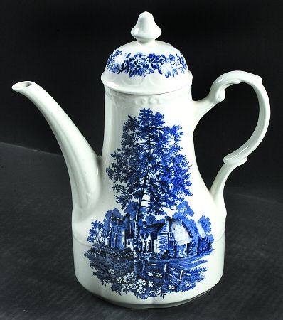 Romantic England Blue (Round Backstamp) Coffee Pot & Lid