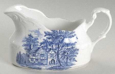 Romantic England Blue (Round Backstamp) Gravy Boat