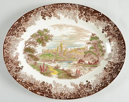 Romantic England Brown Multicolor 14" Oval Serving Platter