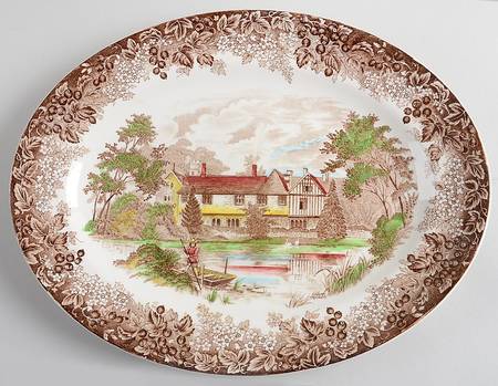 Romantic England Brown Multicolor 12" Oval Serving Platter