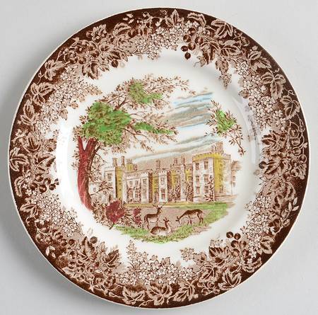 Romantic England Brown Multicolor Dessert/Pie Plate