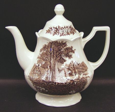 Romantic England Brown (Newer, White) Teapot & Lid