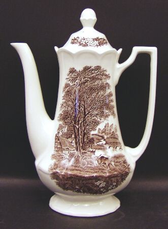 Romantic England Brown (Newer, White) Coffee Pot & Lid