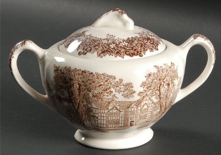 Romantic England Brown (Older, Cream) Sugar Bowl & Lid