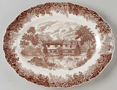 Romantic England Brown (Older, Cream) 12" Oval Serving Platter
