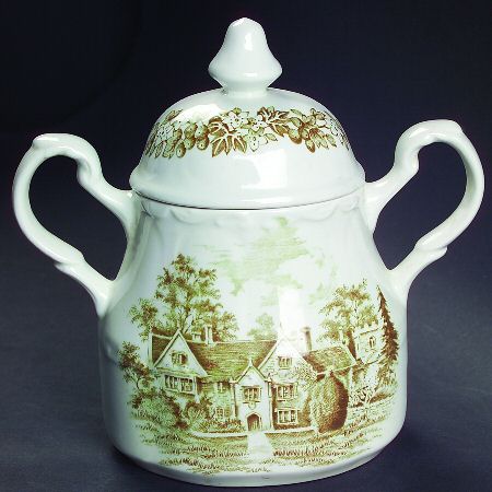 Romantic England Green Sugar Bowl & Lid by J & G Meakin