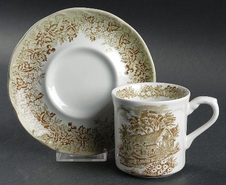 Romantic England Green Flat Cup & Saucer Set by J & G Meakin