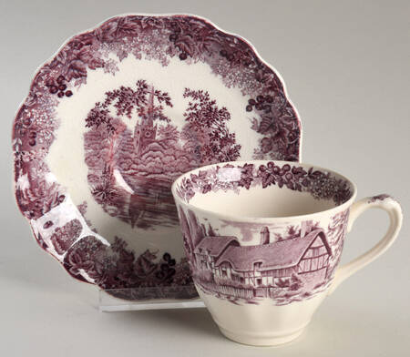 Romantic England Purple Flat Cup & Saucer Set