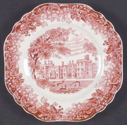 Romantic England Red (Shield-No Dishwash Marking) Square Dessert Plate