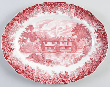 Romantic England Red (Shield-No Dishwash Marking) 12" Oval Serving Platter
