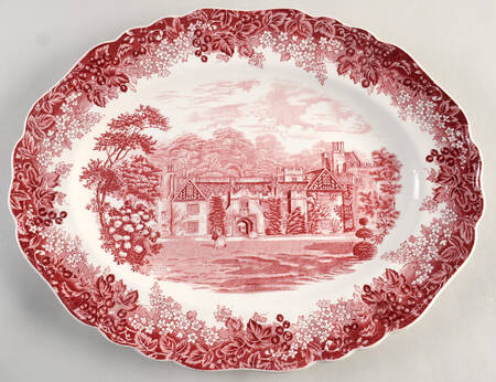 Romantic England Red (Shield-No Dishwash Marking) 16" Oval Serving Platter