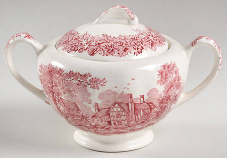 Romantic England Red (Shield-No Dishwash Marking) Sugar Bowl & Lid