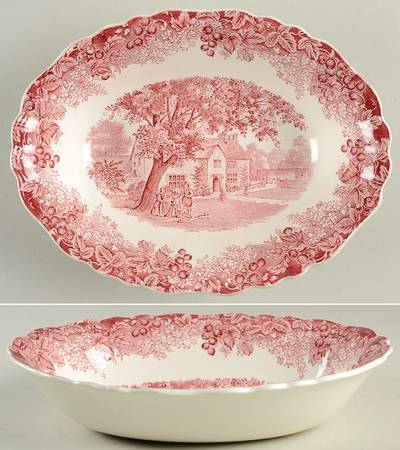 Romantic England Red (Shield-No Dishwash Marking) 9" Oval Vegetable Bowl