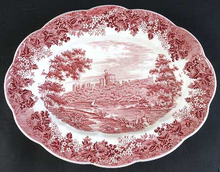 Romantic England Red (Shield-No Dishwash Marking) 13" Oval Serving Platter