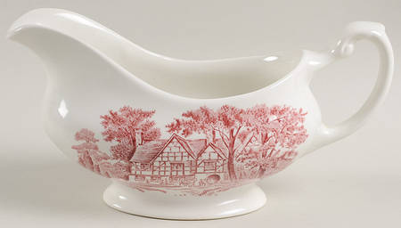 Romantic England Red (Round, Dishwasher Safe Mark) Gravy Boat