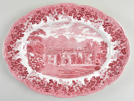 Romantic England Red (Round, Dishwasher Safe Mark) 16" Oval Serving Platter