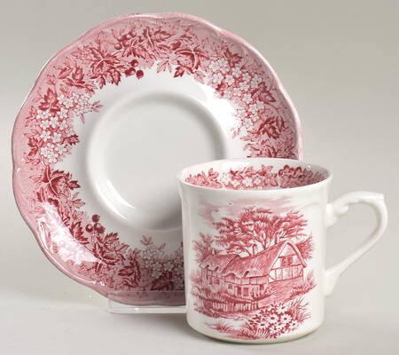 Romantic England Red (Round, Dishwasher Safe Mark) Flat Cup & Saucer Set