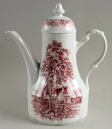 Romantic England Red (Round, Dishwasher Safe Mark) Coffee Pot & Lid
