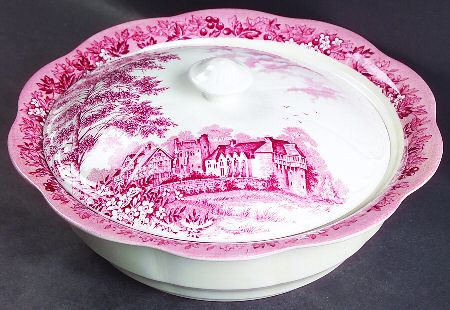 Romantic England Red (Round, Dishwasher Safe Mark) Round Covered Vegetable