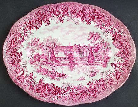 Romantic England Red (Round, Dishwasher Safe Mark) 12" Oval Serving Platter