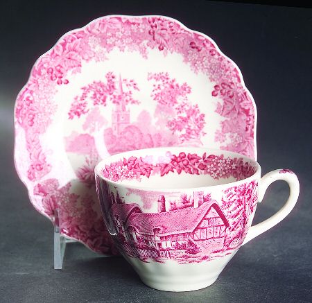 Romantic England Red (Round, Dishwasher Safe Mark) Flat Cup & Saucer Set